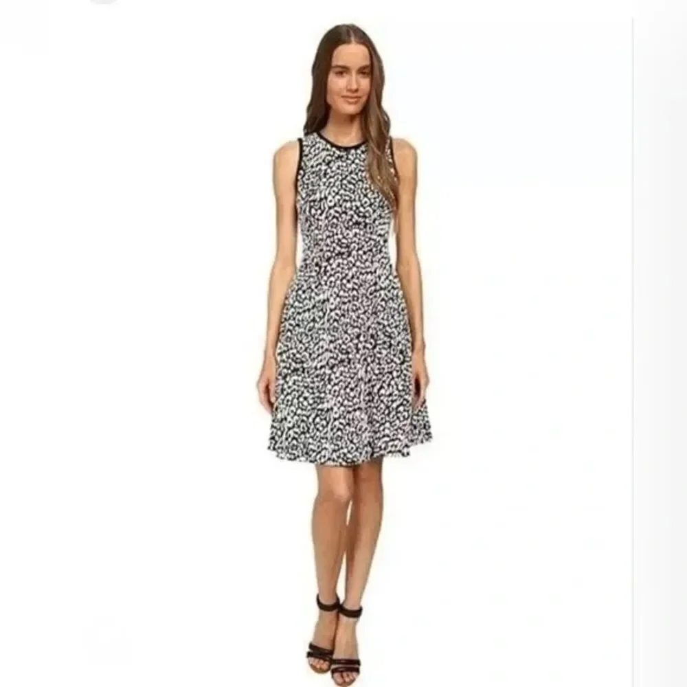 Kate Spade Black & White Leopard Print Textured Sleeveless Dress Size XL